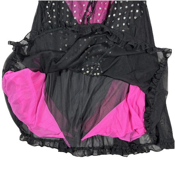 Betsey Johnson Womens Intimate Mesh Polka Babydoll Pink Black Nightgown Large - Picture 9 of 14